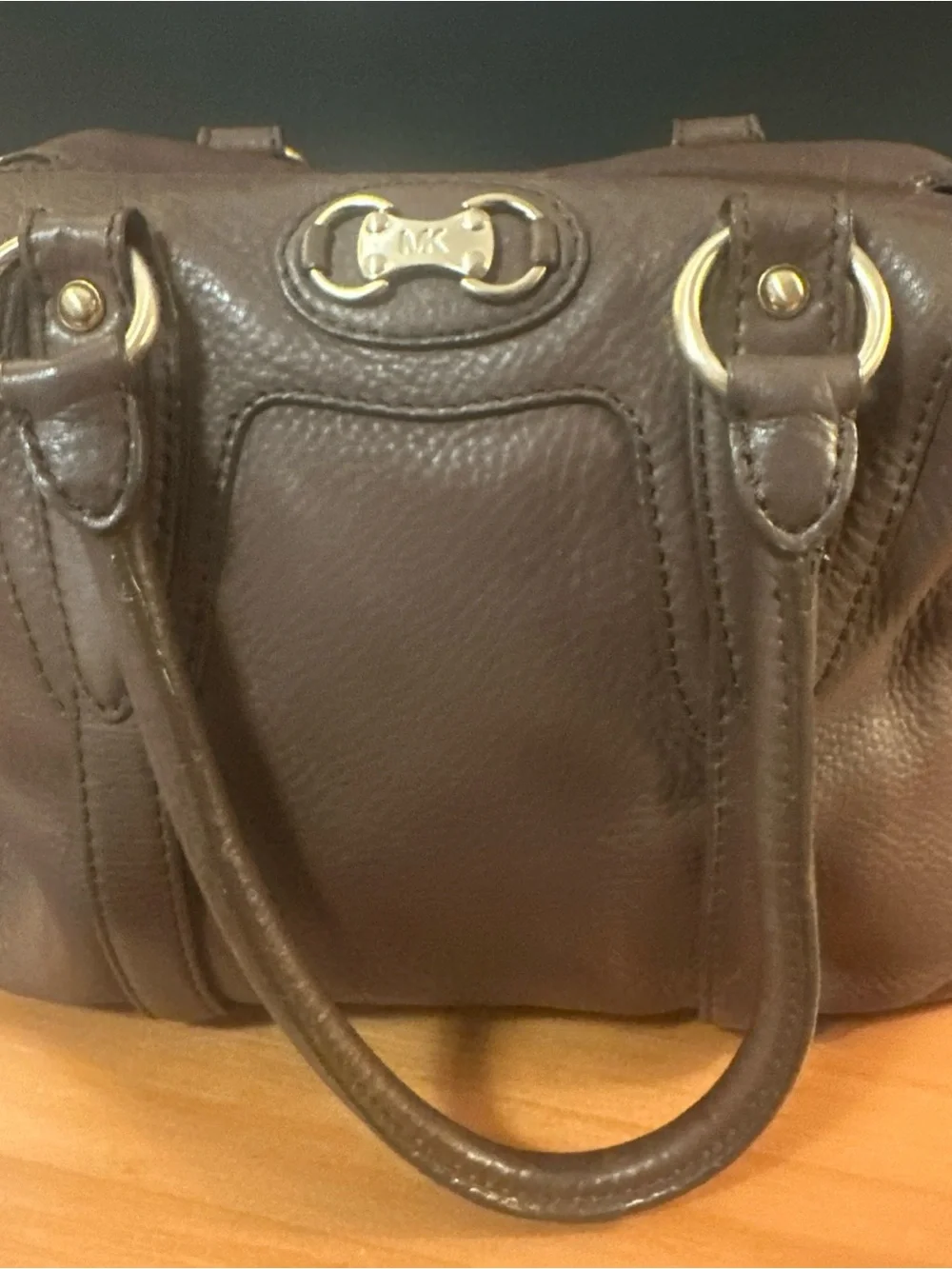 Michael Kors Chocolate Brown Pebbled Leather Satchel with Gold Hardware